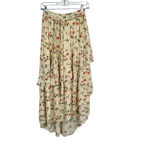 NWOT American Eagle Floral Tiered Ruffle Tie Waist Midi Skirt Cream Size S - Picture 14 of 14